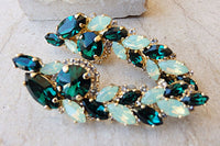 Emerald Earrings. Bridal Party Jewelry. Rebeka Stud Earrings. Big Earrings. Wedding Cluster Earrings. Green Mint Opal Earrings. For Her