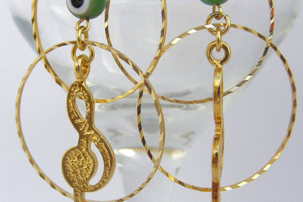 Evil Eye Earrings. Evil Eye Jewelry. Double Hoop Earrings. Hoops Earrings. Gold Dangling Earrings. Beaded Earrings. Light Drop Earrings.