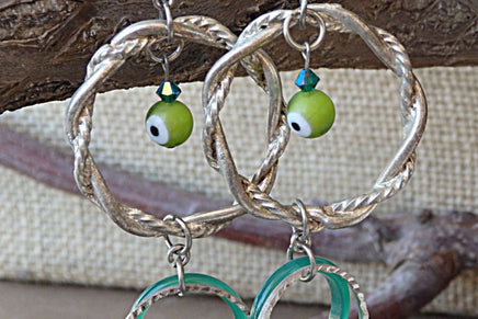 Evil Eye Green Agate Earrings