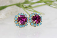 Fuchsia Turquoise Studs