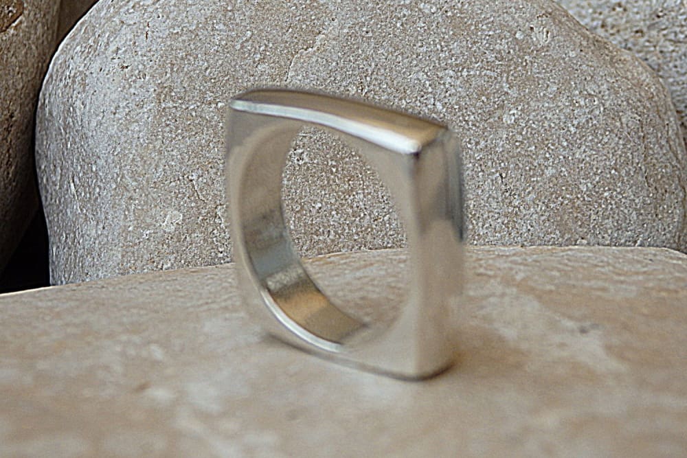 Gold Square Ring Silver Sterling / 1.75