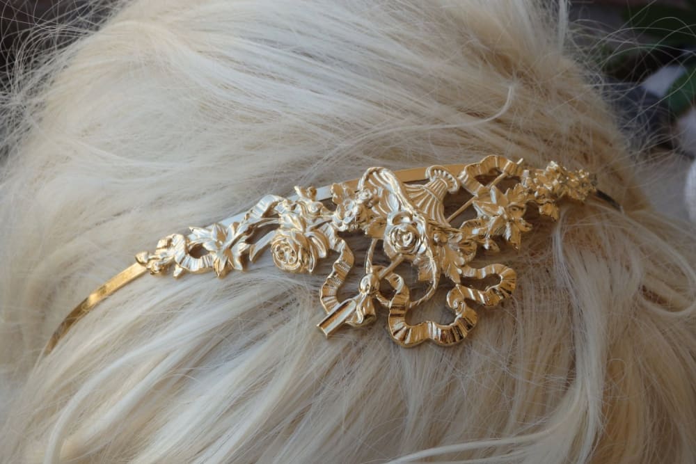 Gold bridal shops tiara. Gold headpiece. Golden crown. Tiaras for weddings. Tiara headband. Hair accessories. Gold crown tiara. Princess tiara