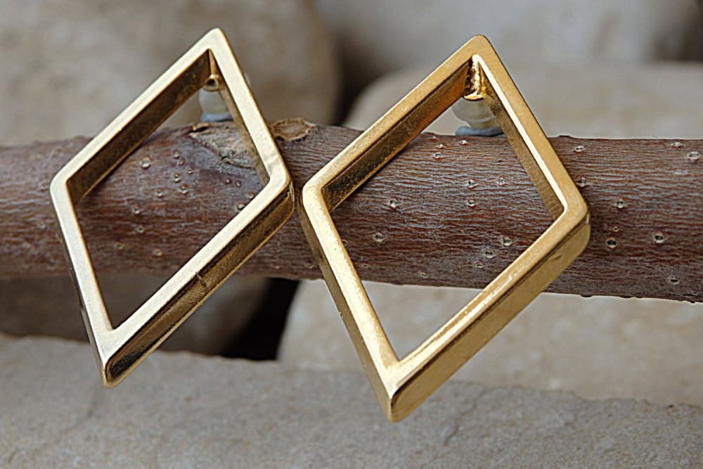 Long Gold Wood Resin Earrings Rhombus Earrings outlets Wood Earrings Geometric Earrings Resin Jewelry Rosewood Silver Jewelry Gift for girlfriend