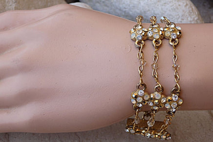 Gold Rebeka Bracelet. Beaded And Link Jewelled Bracelet. Wedding Champagne Bracelet. Bridal Jewelry Gift. Bridesmaid Bracelet. Gift Ideas