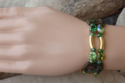 Green Rebeka Bracelet. Enamel Tube Bracelet. Unique Jewelry. One Of A Kind Bracelet. Hand Made Evening Bracelet.green And Gold Bracelet