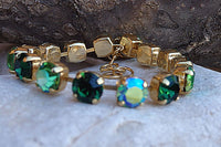Green Rebeka Tennis Bracelet. Green Tones Rhinestone Elegant Bracelet. Green Crystal Bracelet For Bridesmaid Gift. Bridal Jewelry Gift