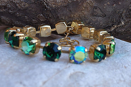 Green Rebeka Tennis Bracelet. Green Tones Rhinestone Elegant Bracelet. Green Crystal Bracelet For Bridesmaid Gift. Bridal Jewelry Gift