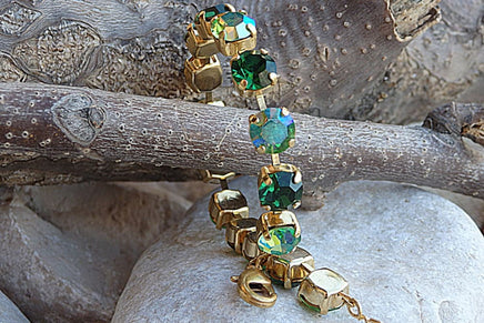 Green Rebeka Tennis Bracelet. Green Tones Rhinestone Elegant Bracelet. Green Crystal Bracelet For Bridesmaid Gift. Bridal Jewelry Gift