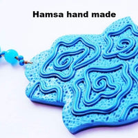 Hamsa Decor House. Hamsa Decor Wall. Passover Gift Idea. Hand Fimo Daecor House. Hand Blue Turquoise Clay To Decor Home. Fatima Hand Decor