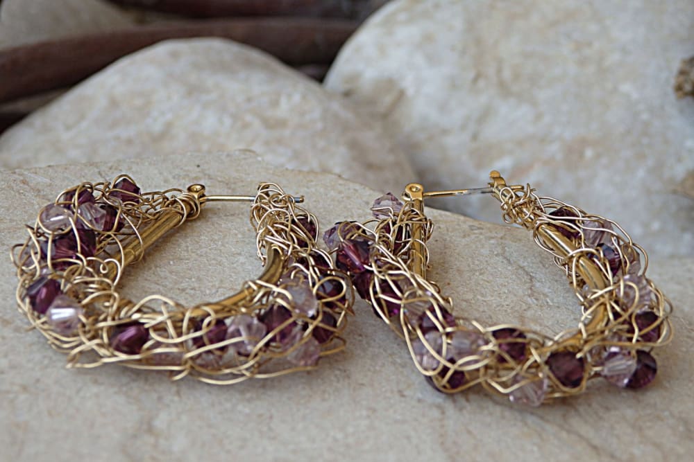 Large Crocheted teardrop popular Earrings. 18 karat gold plated Wire. Hand Made Crochet, Handmade Wire, Filigree, Weave Mesh Lace Jewelry.