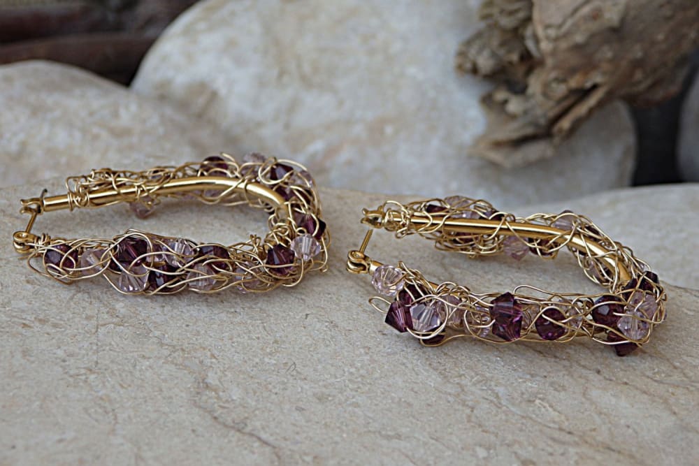 Handmade wire beaded bangle & earring set top