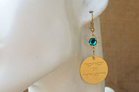 Hebrew Bless Stamped Earrings. Gold Engraved Earrings. Gold Jewish Disc Earrings. David Earrings. Turquoise Rebeka Star Of David Earrings