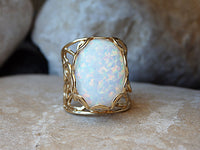 SILVER Opal Ring, White Fire Opal Ring, Opal Oval Ring, October Birthstone Ring, White Opal Ring, Women;s Opal Ring, Filigree Opal Ring Gift
