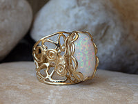 SILVER Opal Ring, White Fire Opal Ring, Opal Oval Ring, October Birthstone Ring, White Opal Ring, Women;s Opal Ring, Filigree Opal Ring Gift