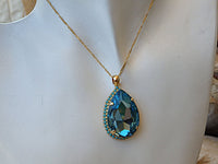 Turquoise and Blue Teardrop Necklace, Aquamarine Rebeka Teardrop Necklace, Rebeka Drop Shaped Necklace, Light Blue Crystal Necklace