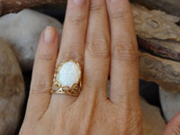 SILVER Opal Ring, White Fire Opal Ring, Opal Oval Ring, October Birthstone Ring, White Opal Ring, Women;s Opal Ring, Filigree Opal Ring Gift