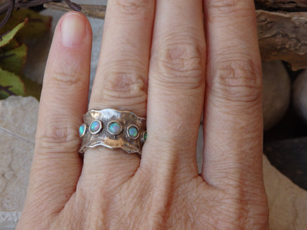 5 Stones ring. Birthstone Ring, Mother's Ring, Sterling Silver Ring. Family Ring. October Birthstone Ring, Blue Opal Ring.5 year anniversary