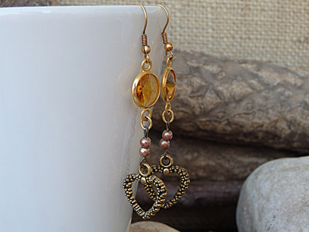 YELLOW GOLD NECKLACE, Crystals Necklace, Long Mustard Color Necklace, Casual Woman Necklace, Gift For Her, Christmas Jewelry