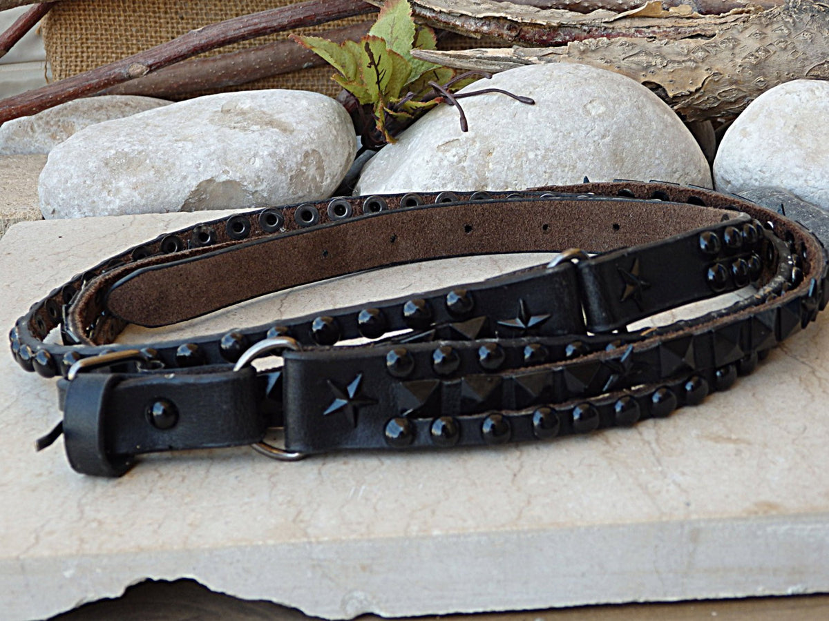 Distressed leather studded belt 1 1/2 main image 2