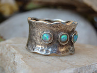 5 Stones ring. Birthstone Ring, Mother's Ring, Sterling Silver Ring. Family Ring. October Birthstone Ring, Blue Opal Ring.5 year anniversary