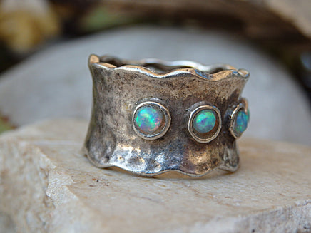 5 Stones ring. Birthstone Ring, Mother's Ring, Sterling Silver Ring. Family Ring. October Birthstone Ring, Blue Opal Ring.5 year anniversary