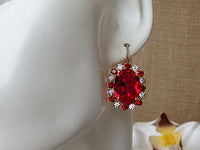 Red Earrings, Romantic jewelry, Red Stud Earrings, Red crystal Earrings, earrings for birthday present. Large stud earrings. Women earrings