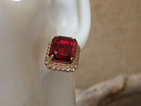 Ruby earrings. Red stud earrings. Big stud earrings. Rhinestone stud earrings. Ruby crystal  earrings. Estate jewelry, Women gift