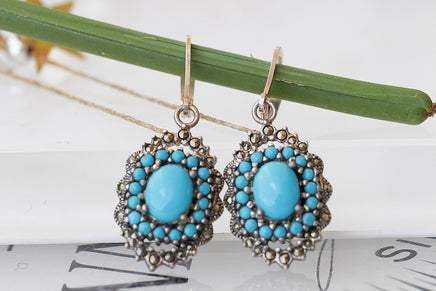 TURQUOISE SILVER NECKLACE, Turquoise Pendant, Crystals Necklace, Necklace For Women, Sterling Silver 925 Statement Necklace, Unique Gift