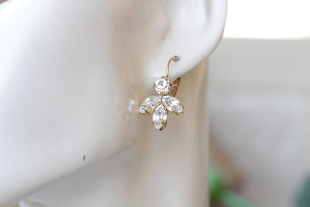 CLEAR CRYSTAL NECKLACE, Rhinestone Bridesmaid, Bridal Minimalist Necklace, Rebeka Crystal Necklace Earrings Set, Wedding Dainty Pendant