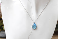 AQUAMARINE JEWELRY SET, Teardrop Simple Dainty Light Blue Aquamarine Crystals Earrings and Necklace set,  Bridal Jewelry Gift For Wedding