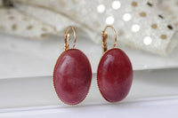 RED AGATE EARRINGS, Gemstone Earrings, Bridal Gem Earrings, Agate Drop Earrings. Burgundy Earrings, Dark Red Earrings, Natural Jewelry, Her