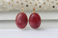 RED AGATE EARRINGS, Gemstone Earrings, Bridal Gem Earrings, Agate Drop Earrings. Burgundy Earrings, Dark Red Earrings, Natural Jewelry, Her