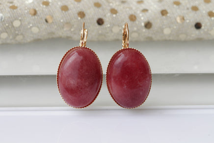 RED AGATE EARRINGS, Gemstone Earrings, Bridal Gem Earrings, Agate Drop Earrings. Burgundy Earrings, Dark Red Earrings, Natural Jewelry, Her