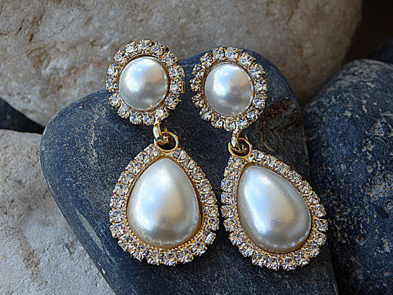 24K Gold Plated Simple Pearl Dangle Earrings