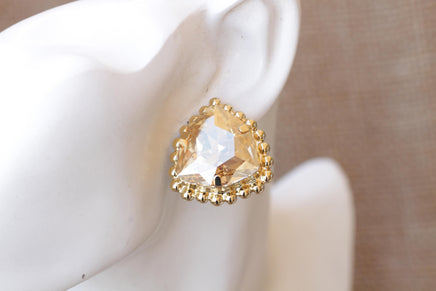BLUSH EARRINGS, Clip On Earrings, Wedding Earrings, Woman Clip On Earrings, Big Stone Rebeka Earrings, Large Earrings, Morganite Earrings