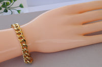 ROSE Gold-plated Gourmet Bracelet for Women, Classic Minimalist Curb Bracelet, Thick Everyday Chain bracelet, Rocker Cuban Link Bracelet
