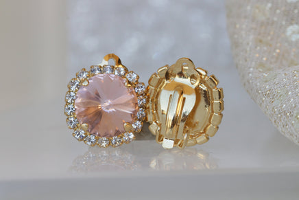 BLUSH EARRINGS, Morganite Earrings ,Bridal Blush earring, Bridesmaid Morganite Studs, Rebeka Clip On Earrings, Small Earrings For Brides