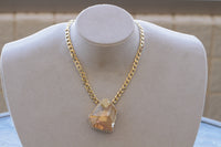 Champagne Necklace, Statement ,  Mother Of Brides Groom, Bridal Rose Gold Topaz Necklace, Rhinestone Necklace, Champagne earrings