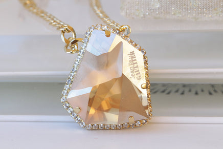 Champagne Necklace, Statement ,  Mother Of Brides Groom, Bridal Rose Gold Topaz Necklace, Rhinestone Necklace, Champagne earrings