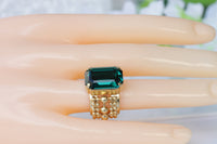 EMERALD CRYSTAL RING, Art Deco Ring, Rebeka Ring For Woman, One Stone Ring, Green Gold Plated Ring, Chunky Ring,Balls Unique Evening Ring