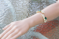 EMERALD WEDDING BRACELET, Bridal Bridesmaid, Extra Large Bracelet ,Crystal Rebeka Bracelet, Cluster Bracelet, Green Jewelry,Leaf Bracelet