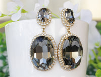 BLACK DIAMOND EARRINGS, Gray Dangle Earrings,Chandelier Earrings,Party Formal Earring, Large Rebeka Earrings,Woman Jewelry Valentine Gift