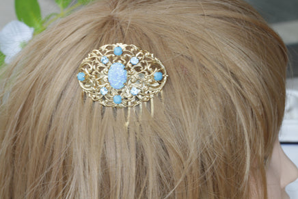 BLUE OPAL HAIR Comb, Bridal Hair Comb, Rhinestone Hair Comb, Lab Opal Accessories ,Turquoise Rebeka ,Wedding Hair Piece,Vintage Hair Comb