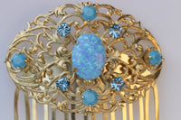 BLUE OPAL HAIR Comb, Bridal Hair Comb, Rhinestone Hair Comb, Lab Opal Accessories ,Turquoise Rebeka ,Wedding Hair Piece,Vintage Hair Comb