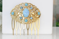 BLUE OPAL HAIR Comb, Bridal Hair Comb, Rhinestone Hair Comb, Lab Opal Accessories ,Turquoise Rebeka ,Wedding Hair Piece,Vintage Hair Comb