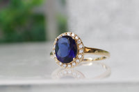 SAPPHIRE RING, oval engagement ring, Blue Stone Ring, Art Deco Ring, Women's Minimalist Ring, Lady D Style, Vintage Ring, Halo Cluster Ring