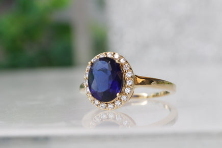 SAPPHIRE RING, oval engagement ring, Blue Stone Ring, Art Deco Ring, Women's Minimalist Ring, Lady D Style, Vintage Ring, Halo Cluster Ring