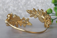 EMERALD WEDDING BRACELET, Bridal Bridesmaid, Extra Large Bracelet ,Crystal Rebeka Bracelet, Cluster Bracelet, Green Jewelry,Leaf Bracelet