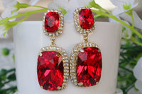 RED CHANDELIER EARRINGS, Red jewelry, Ruby Red wedding, Big Prom jewelry, Bright Red Cluster Earrings, Red Coral Earrings, Rebeka earring