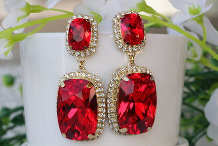 RED CHANDELIER EARRINGS, Red jewelry, Ruby Red wedding, Big Prom jewelry, Bright Red Cluster Earrings, Red Coral Earrings, Rebeka earring